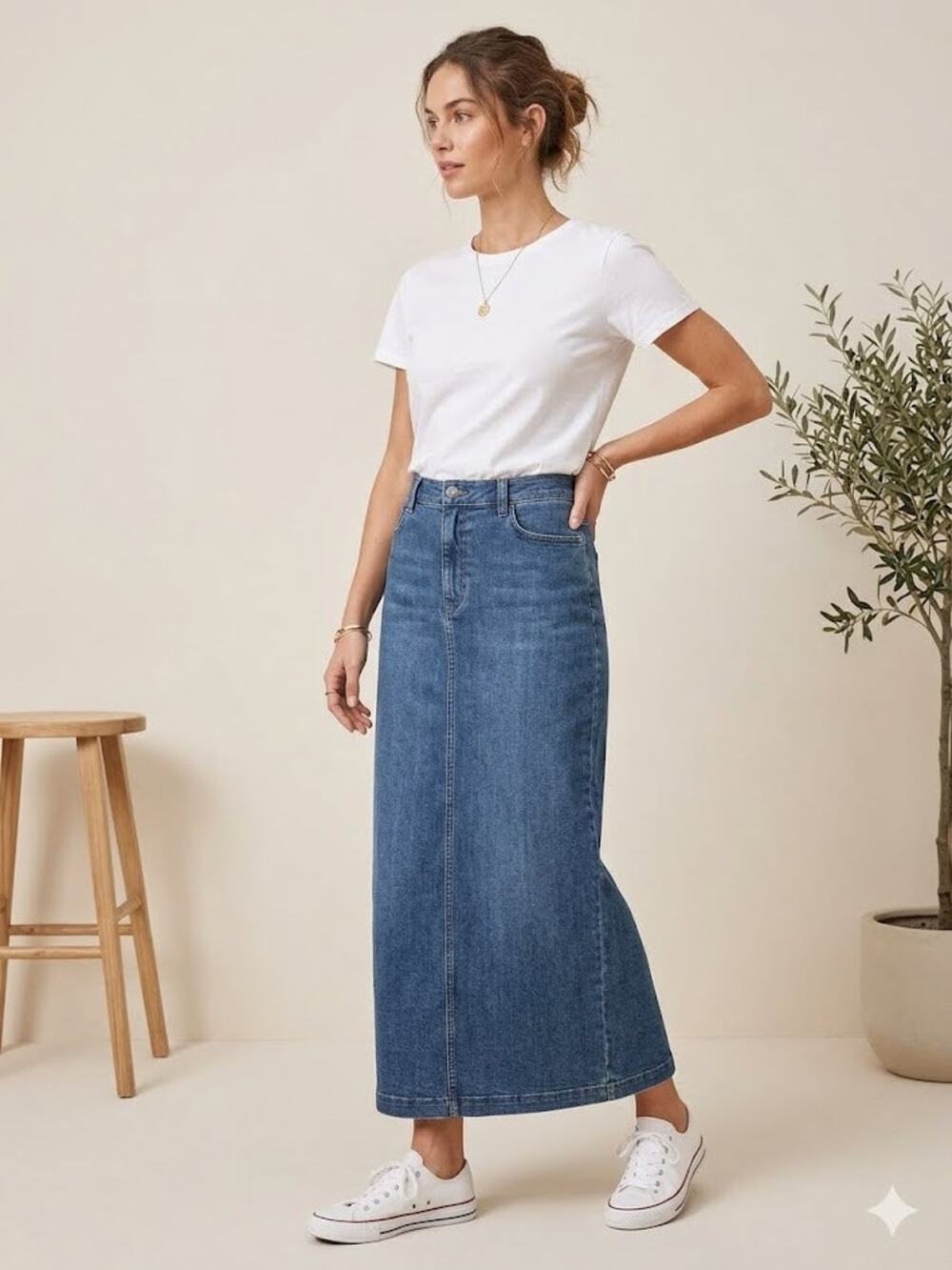 Riders Maxi Denim Skirt Medium Wash Long Casual Jean Skirt Straight  Womens L